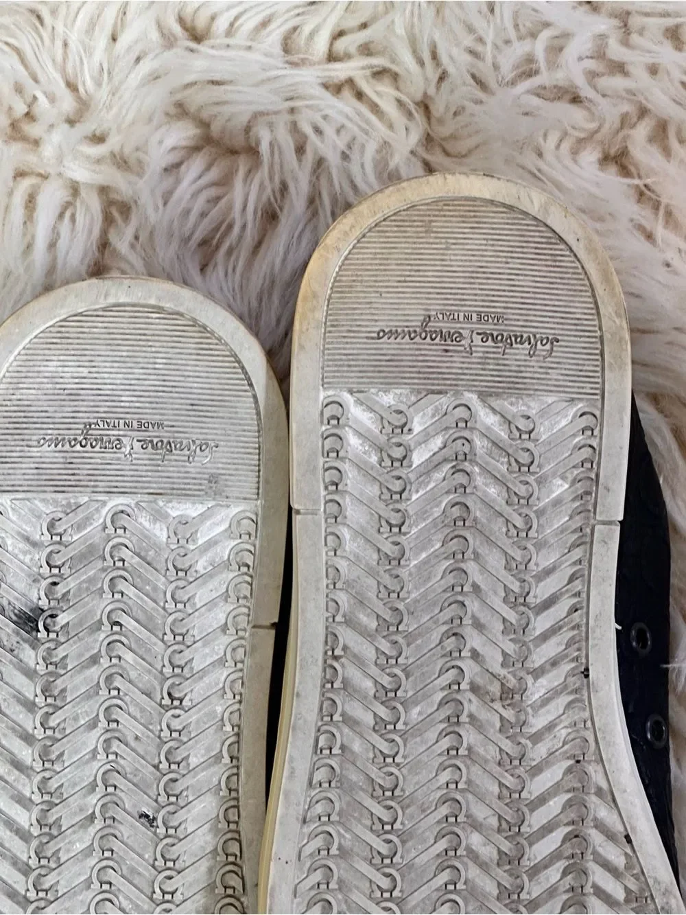 Salvatore Ferragamo Black Leather gancini Sneakers with White Laces